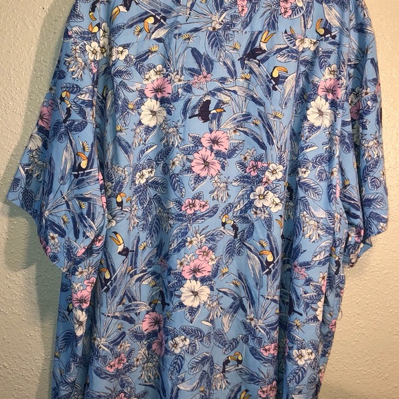 Caribbean Hawaiian Shirt Size 4XB Size Blue Floral Button Up Tuscan Birds,Soft - Picture 4 of 11